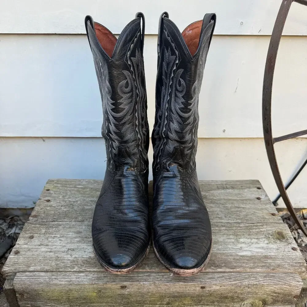 Dan Post DP2350R Men's Raleigh Western Boots Black Teju Lizard Round Toe 9 1/2EW